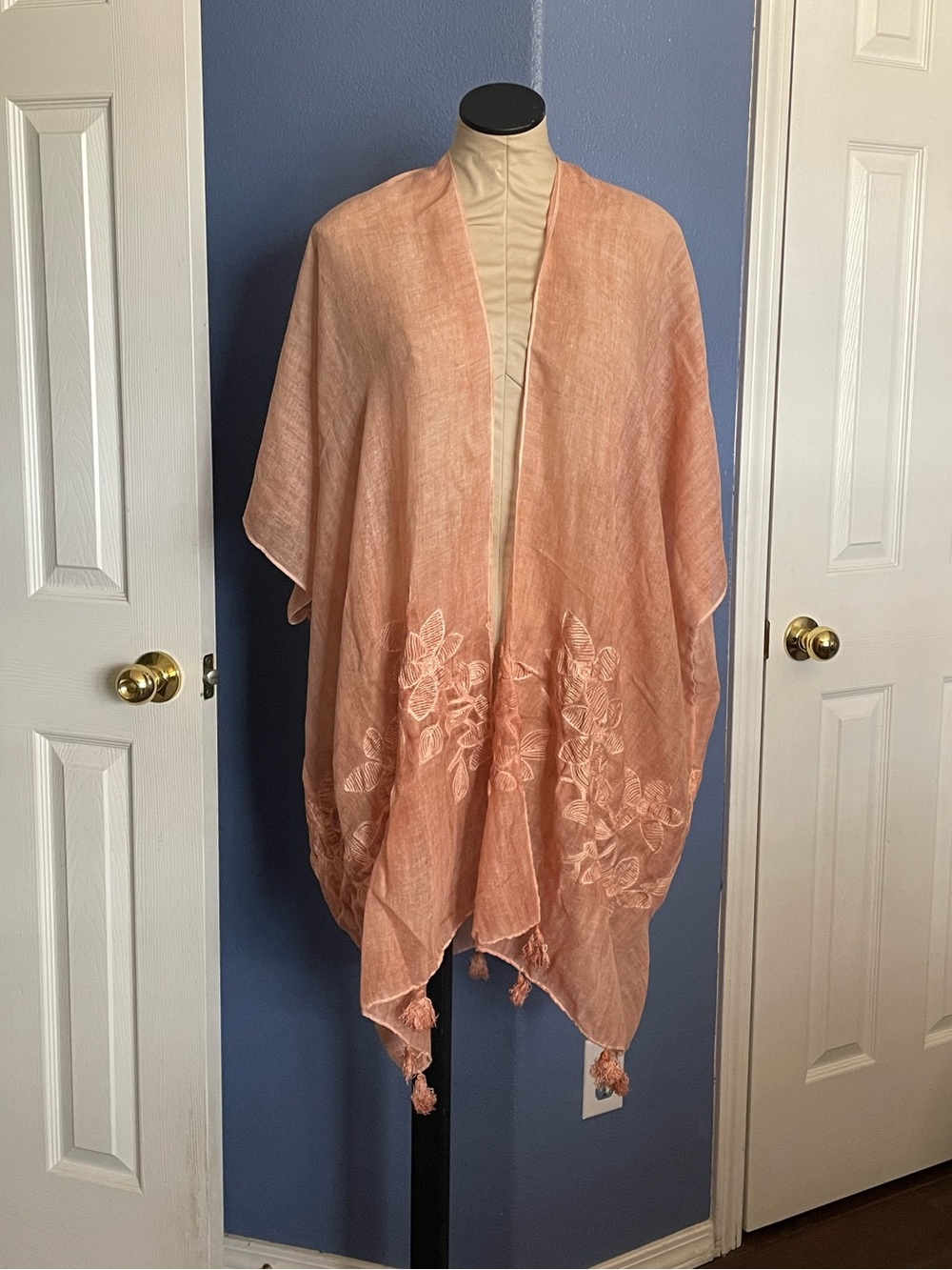 Peach Embroidered Floral Kimono Wrap - Women Accessories - Picture 5 of 8